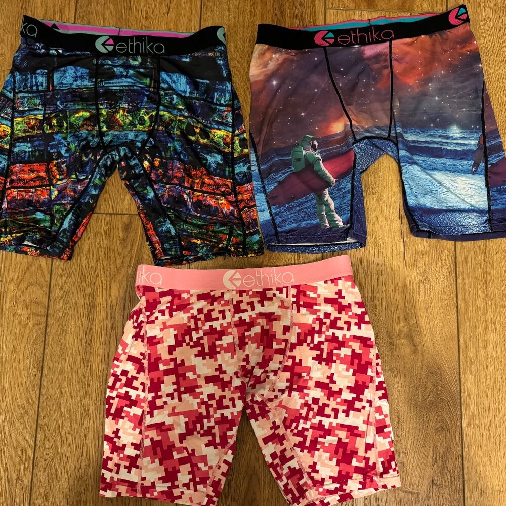 3 Ethika Men”s Graphic Print Boxer Briefs LG MINT Condition